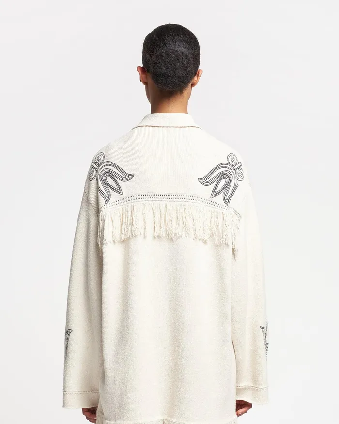 Nanushka Tops Women Dillian Embroidered TexturedLinen Cardigan NaturalBlack