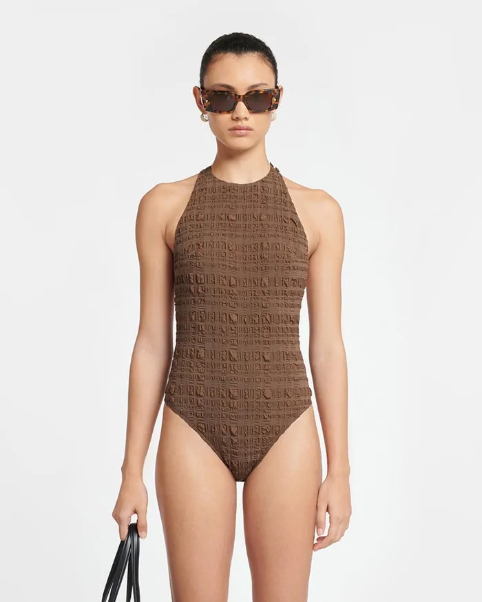 Nanushka Tops Women Irina Seersucker Bodysuit Dark Brown
