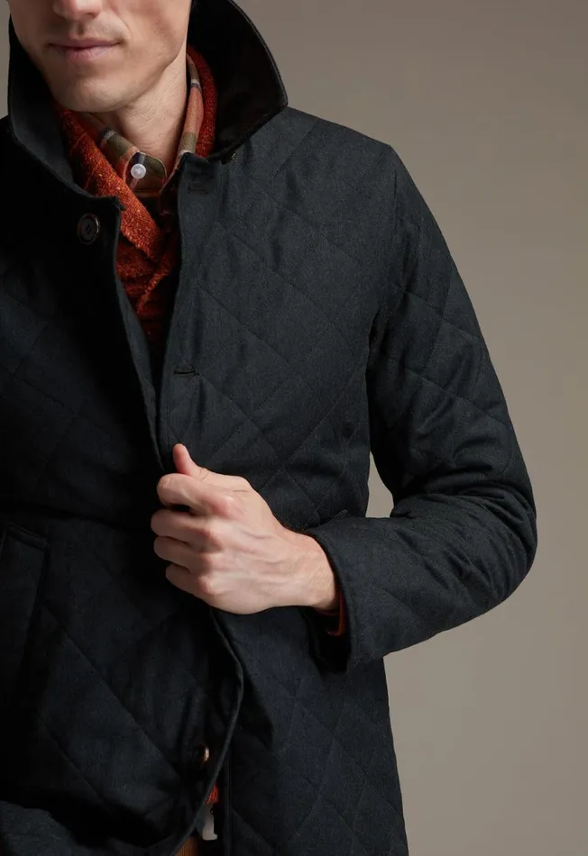 Paul Stuart Outerwear Quilted Barn Coat With Hood Blue 8211 Men
