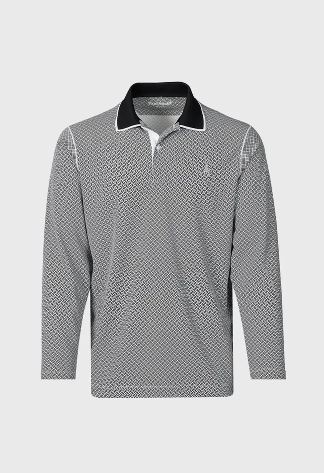 Paul Stuart Polos Long Sleeve Parquet Pattern Golf Polo Black 8211 Men