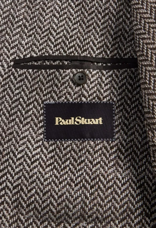 Paul Stuart Sport Jacket and Blazers Silk and Linen Herringbone Jacket Brown 8211 Men