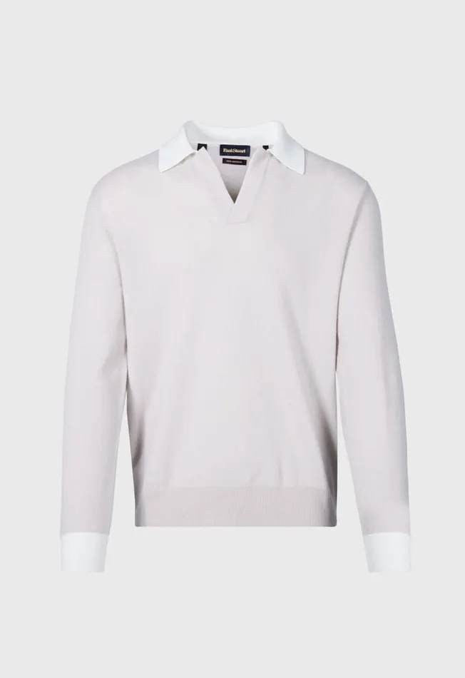 Paul Stuart Sweaters Cashmere Open Collar Polo Light Blue 8211 Men