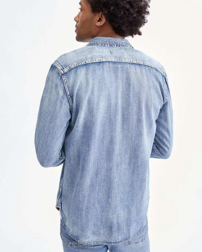 Shirts Men 7 For All Mankind Indigo Selvedge Shirt In Stone Wash