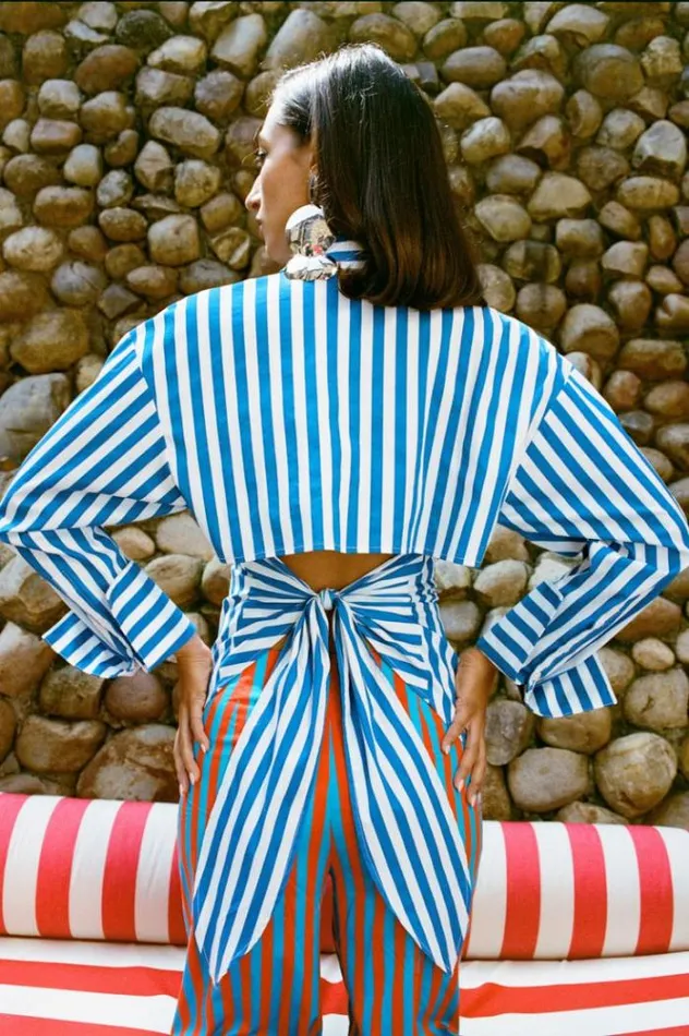 Simon Miller Tops Loch Striped Poplin Button Up In Blue Stripe Blue Stripe 8211 Shop