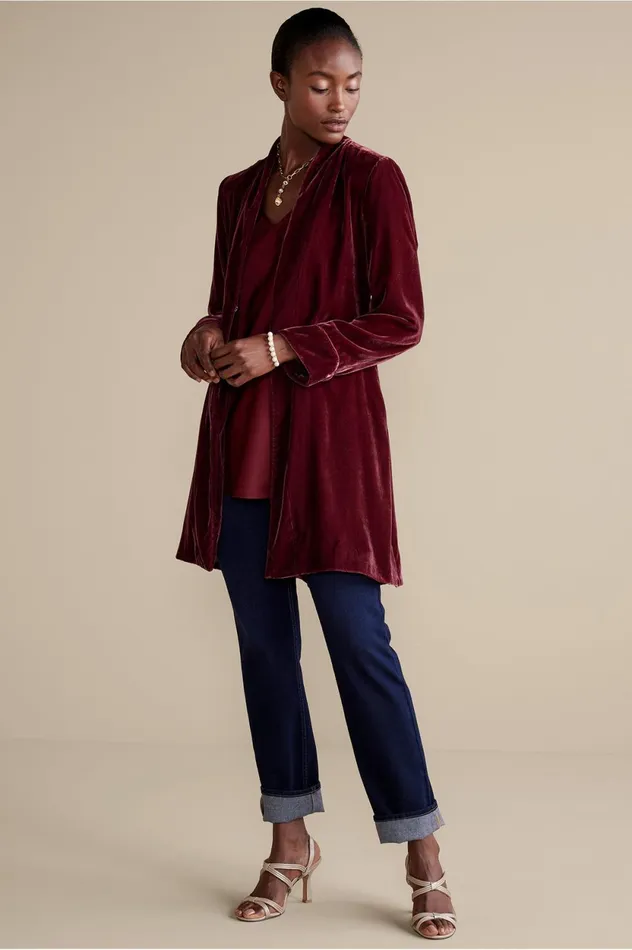 Soft Surroundings Aria Velvet Jacket Cabernet Women Jackets and Coats Soft Surroundings Aria Velvet Jacket Cabernet Women Jackets and Coats