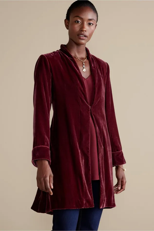 Soft Surroundings Aria Velvet Jacket Cabernet Women Jackets and Coats Soft Surroundings Aria Velvet Jacket Cabernet Women Jackets and Coats