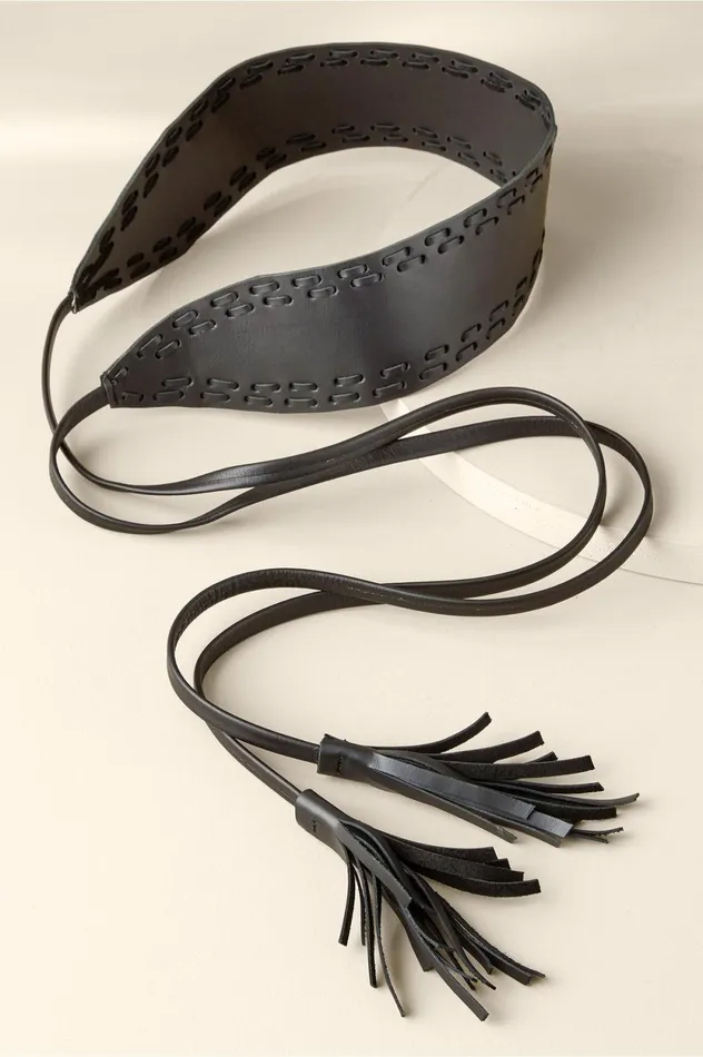 Soft Surroundings Irena Whipstitch Belt Black Women Belts