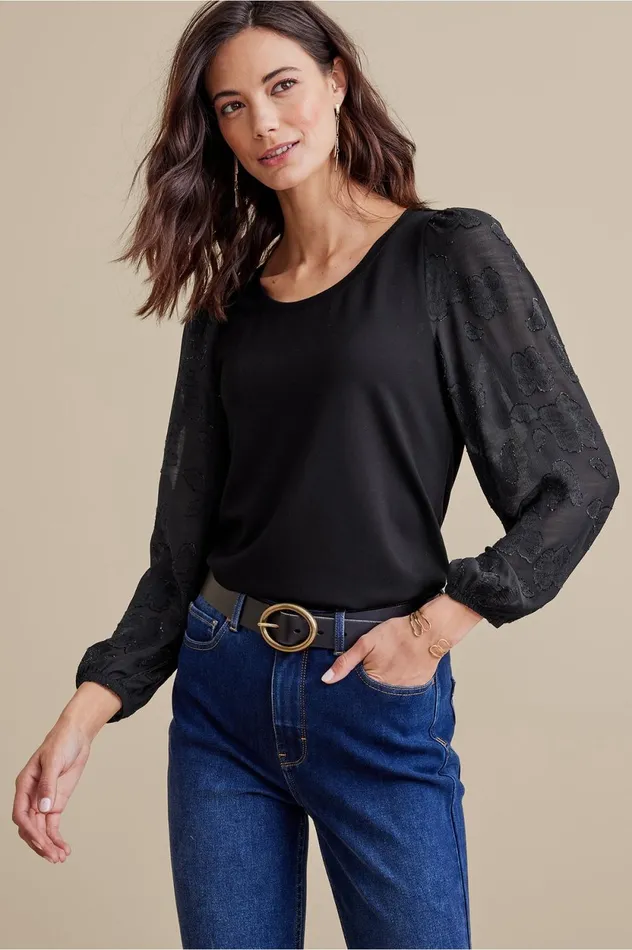 Soft Surroundings Petites Emilie Top Black Women Tops