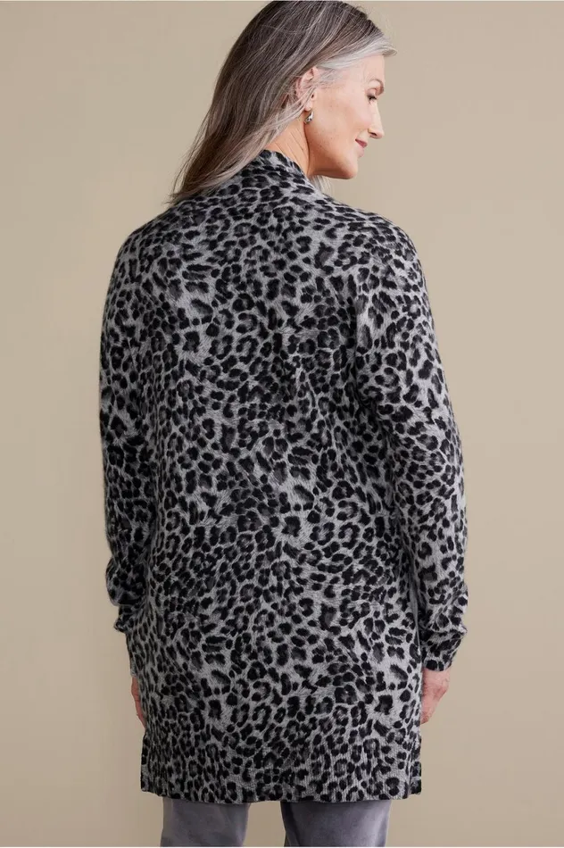 Soft Surroundings Sibyl Cashmere Printed Cardigan Snow Leopard Women Sweaters and Cardigans Soft Surroundings Sibyl Cashmere Printed Cardigan Snow Leopard Women Sweaters and Cardigans