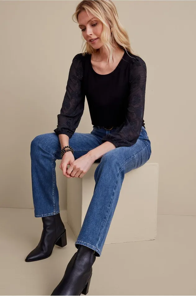 Soft Surroundings Ultimate Denim Straight Leg Jeans Black Women Jeans