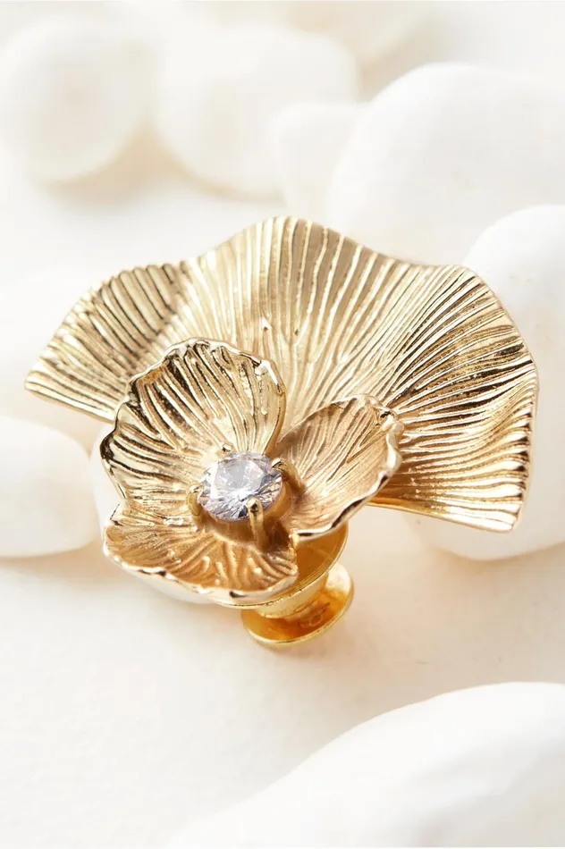 Soft Surroundings Zinnia Petal Brooch Gold Women Jewelry