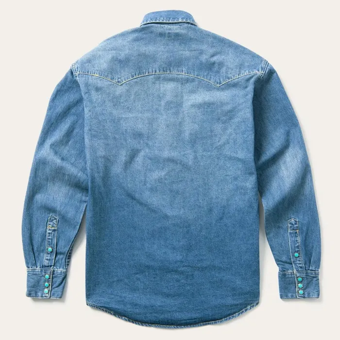 Stetson Denim Shirts Men Turquoise Snap Western Denim Shirt Blue