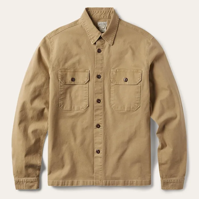 Stetson Jackets Men Camel Stretch Canvas Shirt Jacket Brown