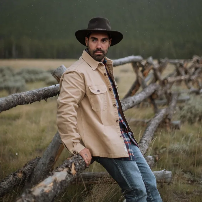 Stetson Jackets Men Camel Stretch Canvas Shirt Jacket Brown