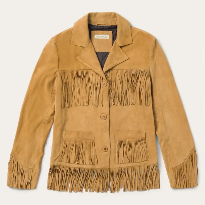 Stetson Jackets Women Fringe Suede Jacket Tan