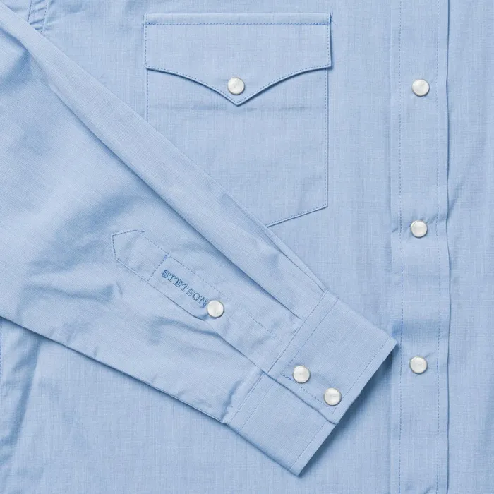 Stetson Modern Cut Men Blue End On End Solid Shirt Blue