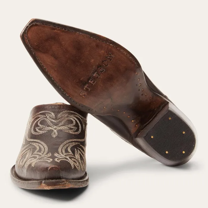 Stetson Mules Women Adley Vintage Finished Leather Mules Brown