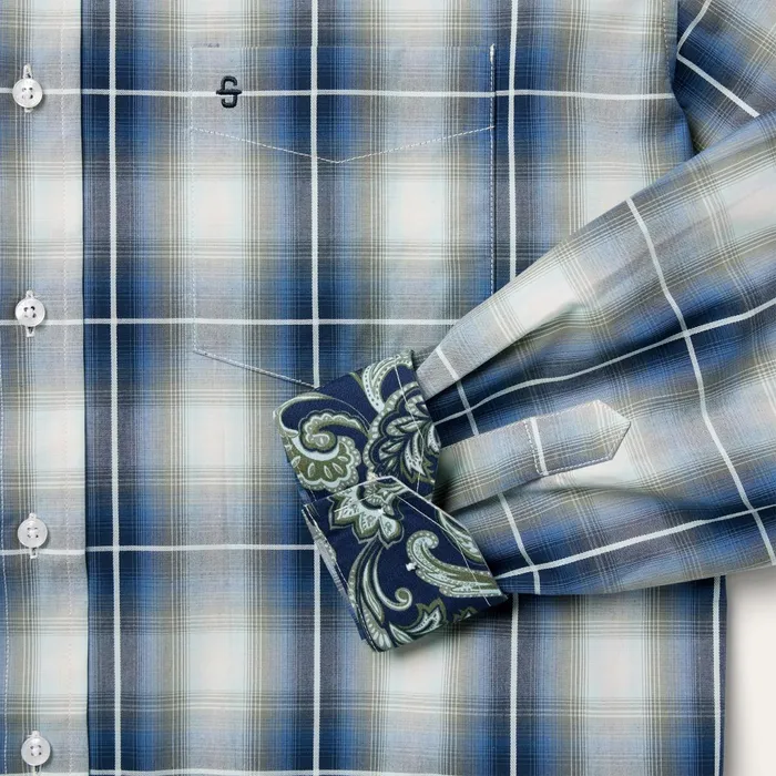 Stetson Western Shirts Men Crystal Plaid Button Down Shirt Blue