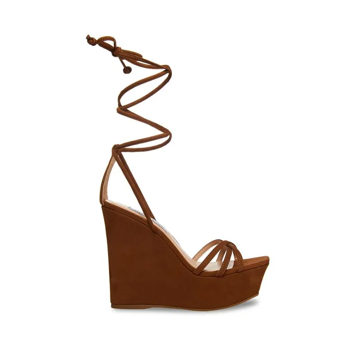 Steve Madden Linda Cognac Nubuck Womens Wedges