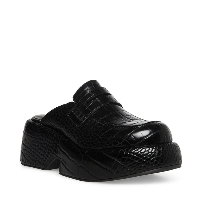 Steve Madden Portia Black Crocodile Womens Loafers Steve Madden Portia Black Crocodile Womens Loafers