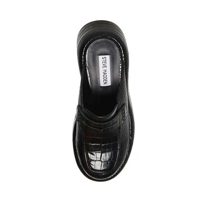 Steve Madden Portia Black Crocodile Womens Loafers Steve Madden Portia Black Crocodile Womens Loafers