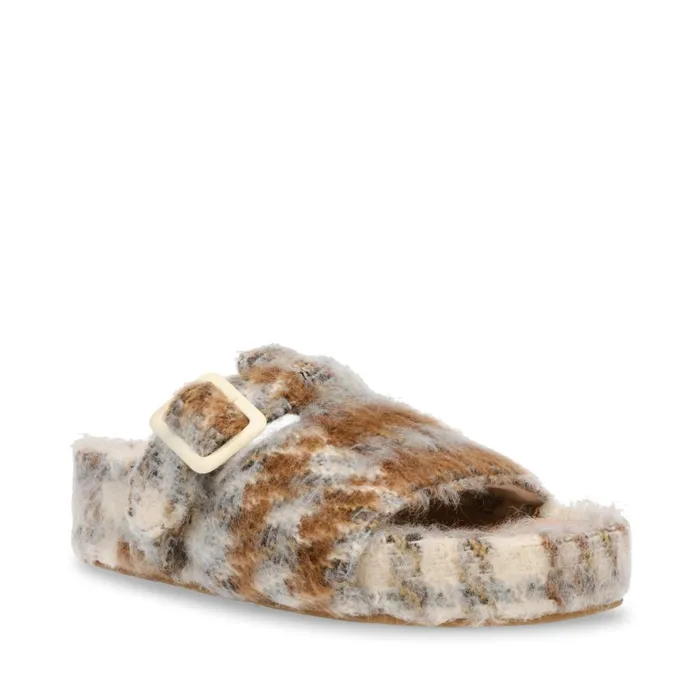 Steve Madden Rizzle Beige Plaid Womens Slippers