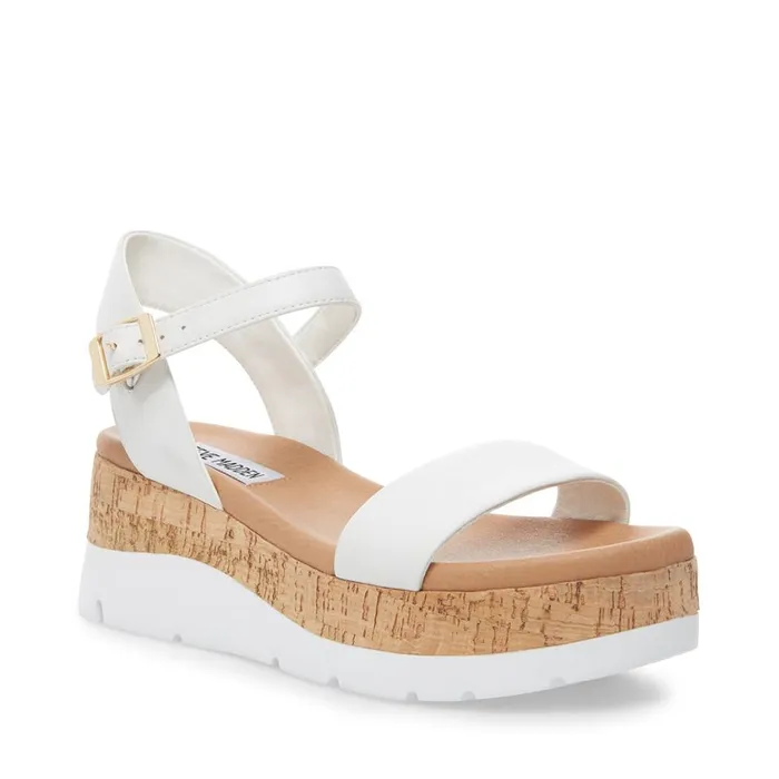 Steve Madden Roselita White Leather Womens Wedges