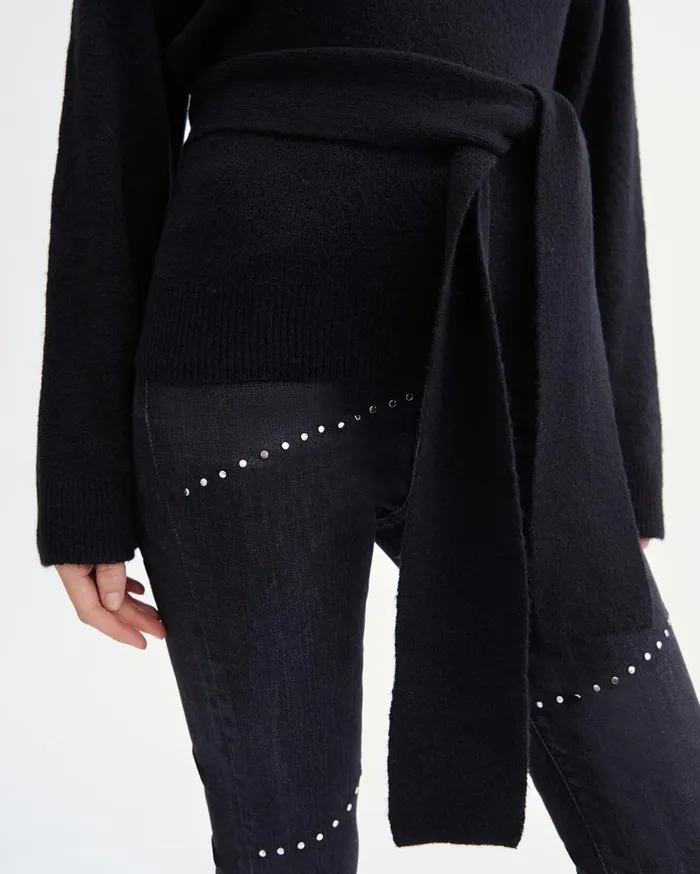 Sweaters Women 7 For All Mankind Touch Of Cashmere Tie Waist Sweater In Jet Black