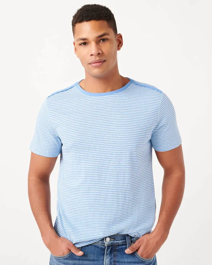 Tees Men 7 For All Mankind Bound Neck Tee In BlueWhite Stripe