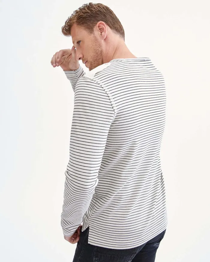 Tees Men 7 For All Mankind Long Sleeve Striped Epaulette Tee In Ivory 038 Black Stripe