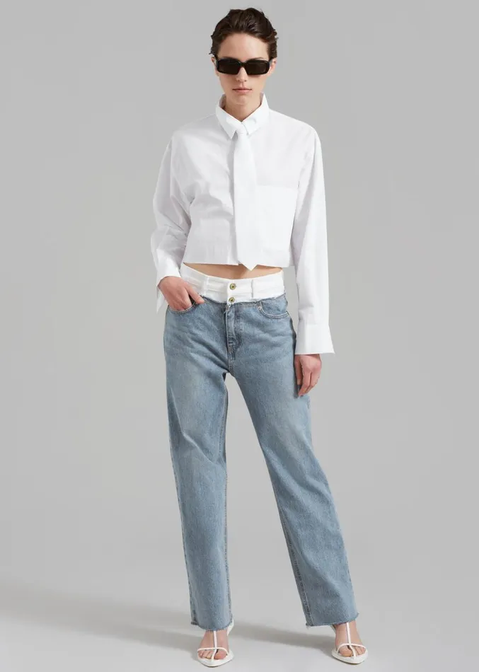 The Frankie Shop Annie Necktie Shirt 8211 White Women Tops