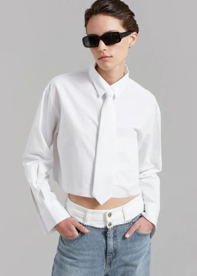 The Frankie Shop Annie Necktie Shirt 8211 White Women Tops
