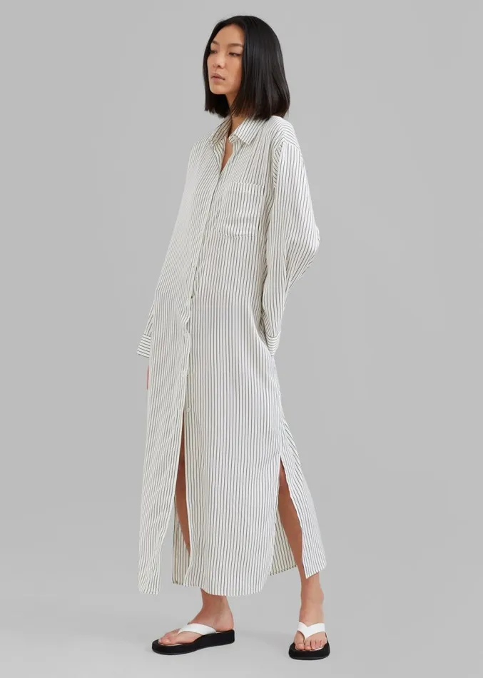 The Frankie Shop Cala Satin Shirt Dress 8211 White Pinstripe Women Clothing