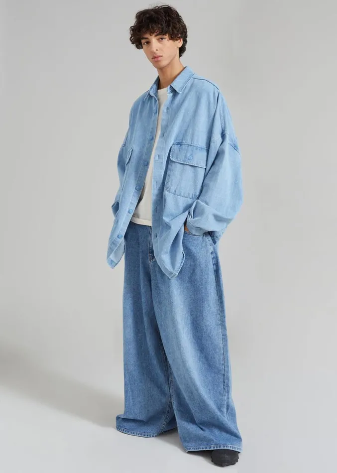 The Frankie Shop Dallas Men Denim Overshirt 8211 Worn Wash Men Clothing