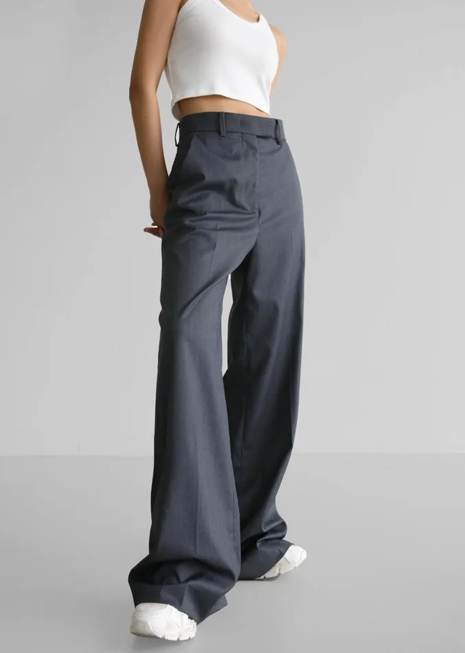The Frankie Shop Daphne Wide Trousers 8211 Dark Grey Women Clothing