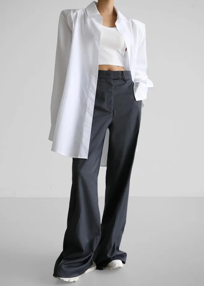 The Frankie Shop Daphne Wide Trousers 8211 Dark Grey Women Clothing