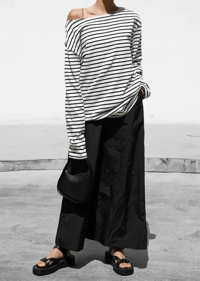 The Frankie Shop Elin Boatneck Top 8211 Black Stripe Women Clothing