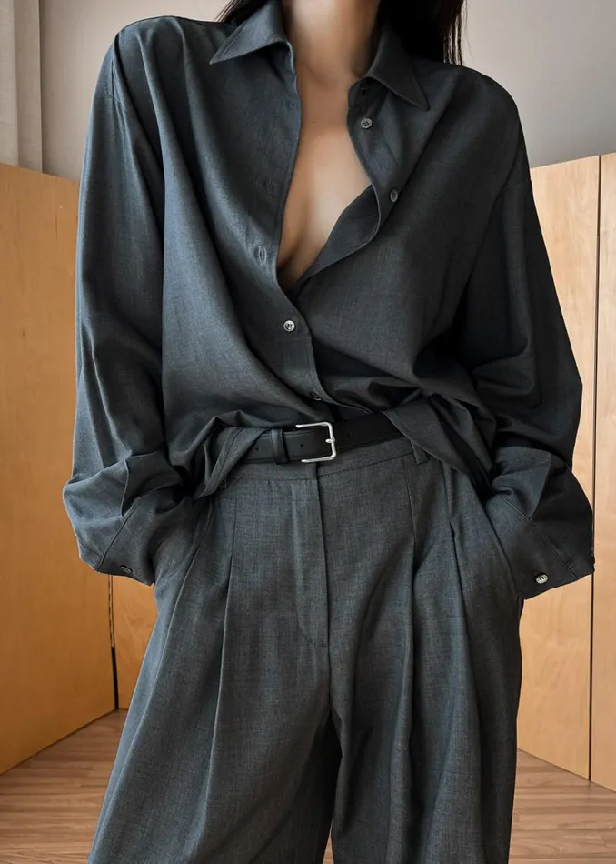 The Frankie Shop Gelso Shirt 8211 Dark Grey Melange Women Tops