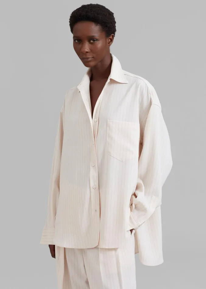 The Frankie Shop Georgia Fluid Shirt 8211 Beige Pinstripe Women Clothing