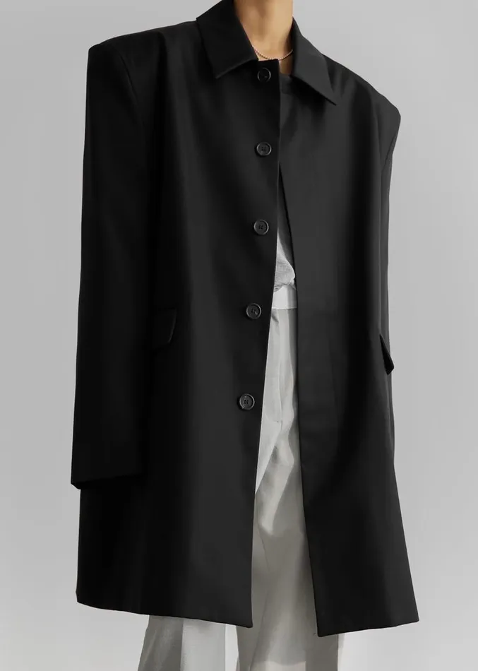 The Frankie Shop Ghent Padded Shoulder Trench 8211 Black Women Clothing