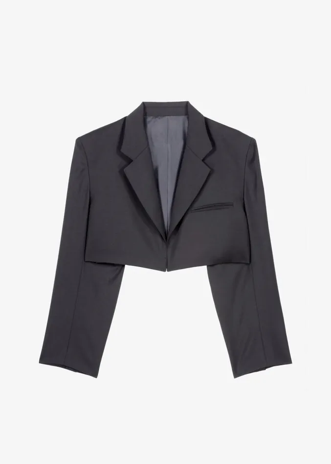 The Frankie Shop Glenn Cropped Crossover Blazer 8211 Charcoal Women Outerwear