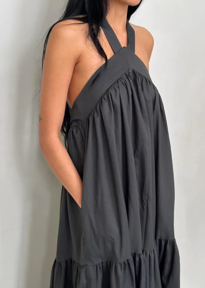 The Frankie Shop Gracie Halter Maxi Dress 8211 Charcoal Women Clothing