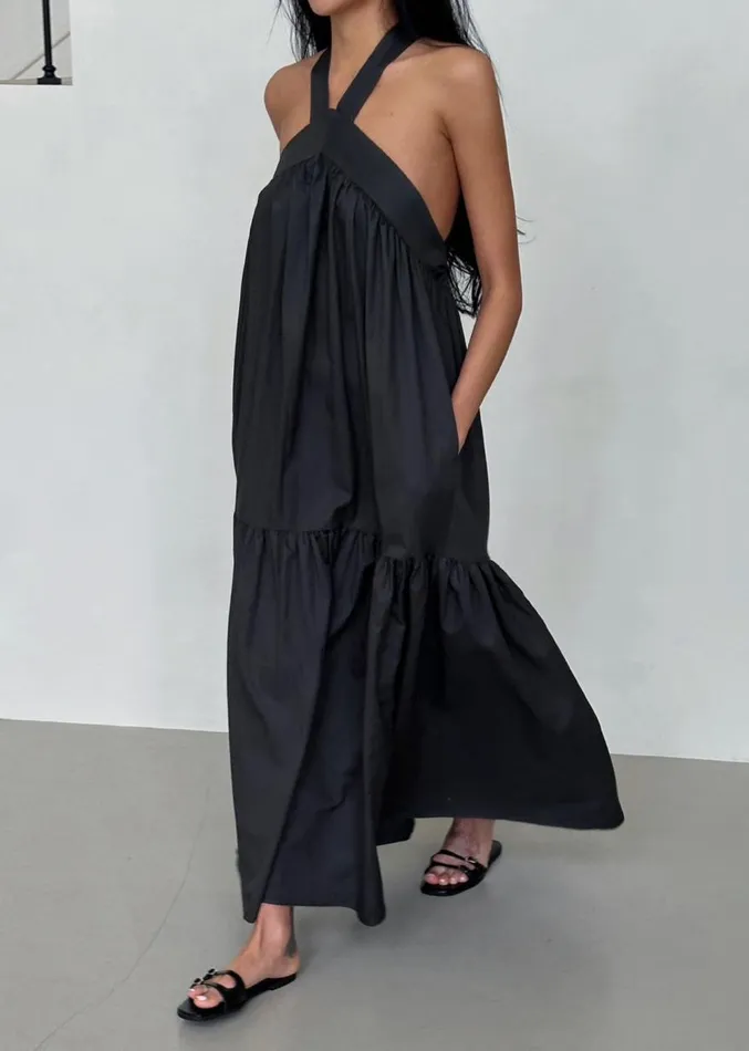 The Frankie Shop Gracie Halter Maxi Dress 8211 Charcoal Women Clothing