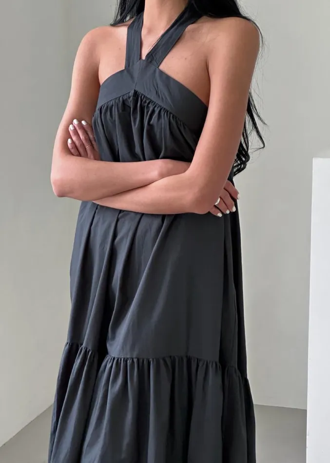 The Frankie Shop Gracie Halter Maxi Dress 8211 Charcoal Women Clothing
