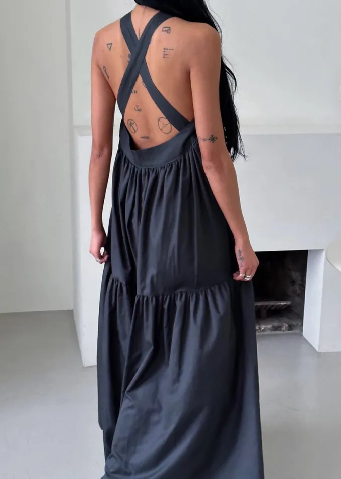 The Frankie Shop Gracie Halter Maxi Dress 8211 Charcoal Women Clothing