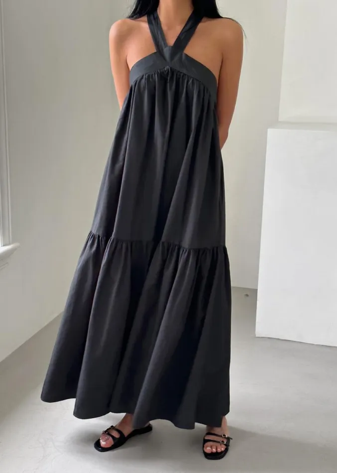 The Frankie Shop Gracie Halter Maxi Dress 8211 Charcoal Women Clothing