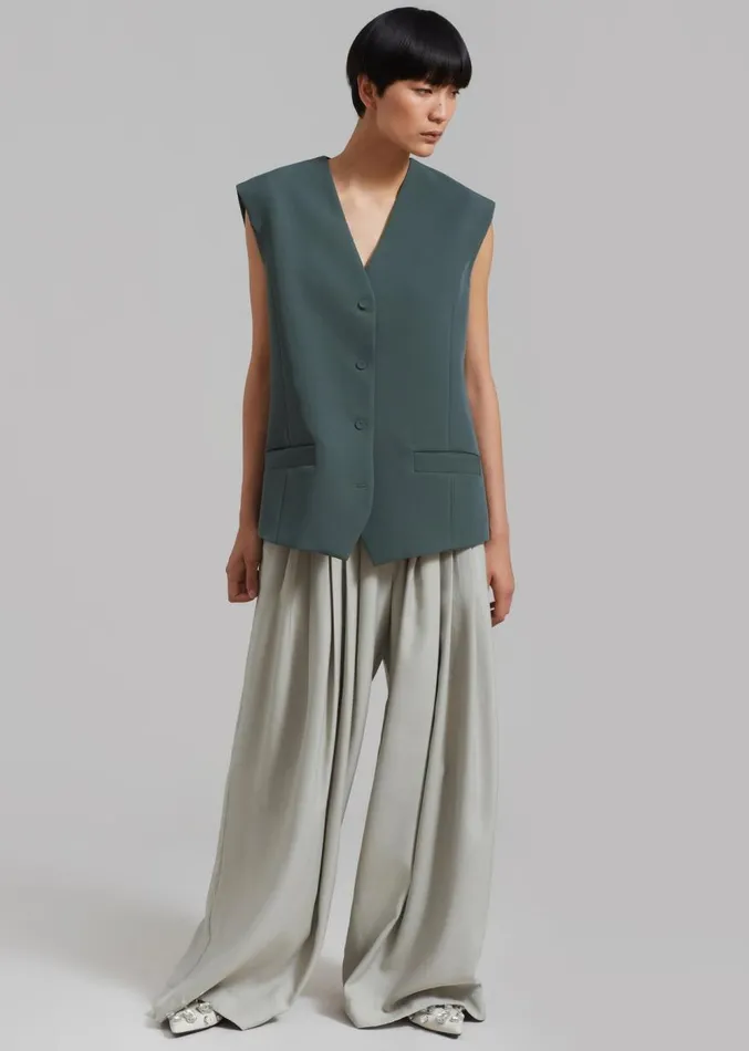 The Frankie Shop Isla Oversized Vest 8211 Bottle Green Women Outerwear