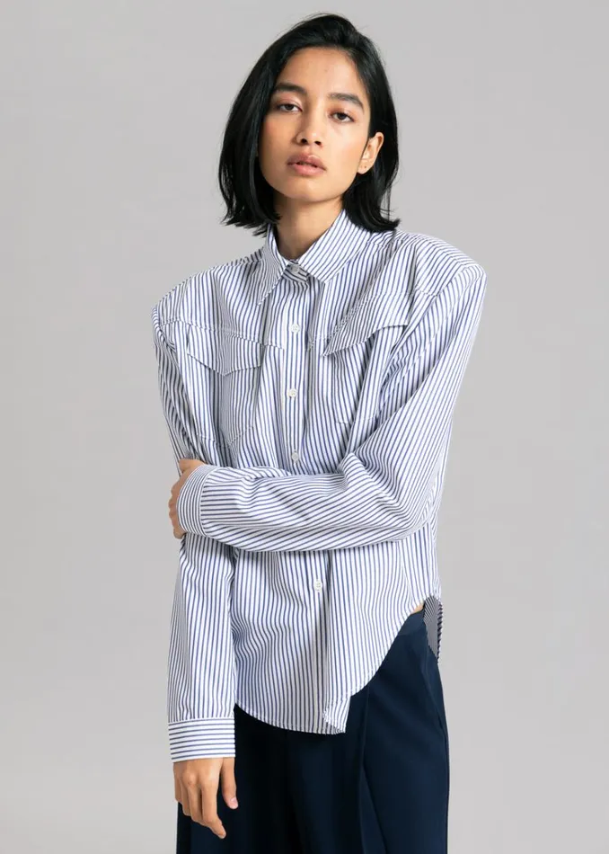 The Frankie Shop Jeanne Padded Shirt 8211 Navy Stripe Women Tops