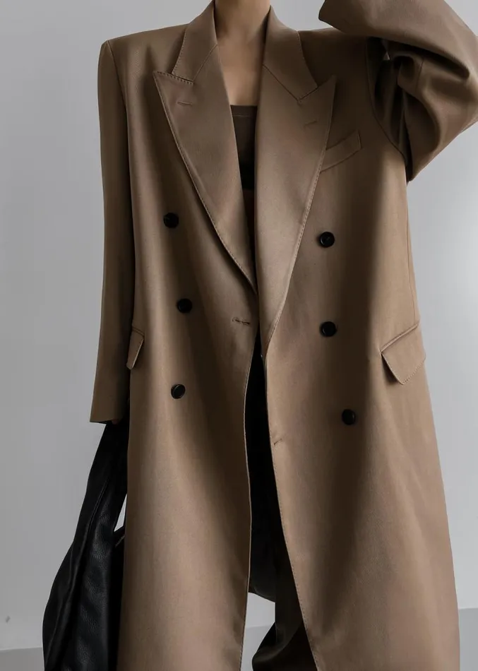 The Frankie Shop London Double Breasted Coat 8211 Taupe Women Outerwear