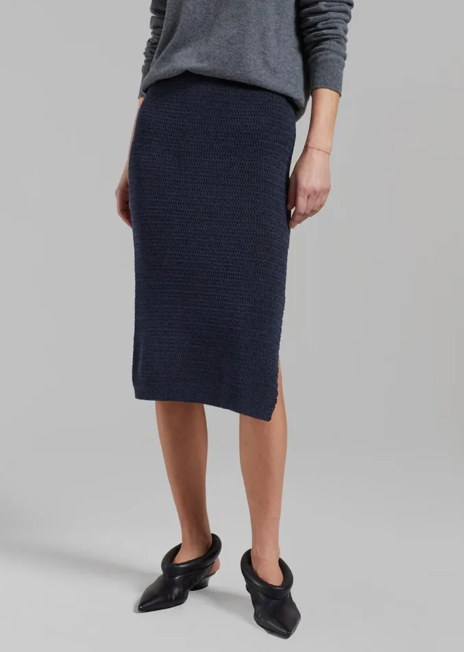 The Frankie Shop Low Classic Side Slit Knit Skirt 8211 Navy Women Clothing